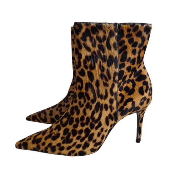 Schutz Mikki Casual Leopard Print Pointed Toe Genuine Calf Hair Bootie Size 9 - Picture 2 of 7